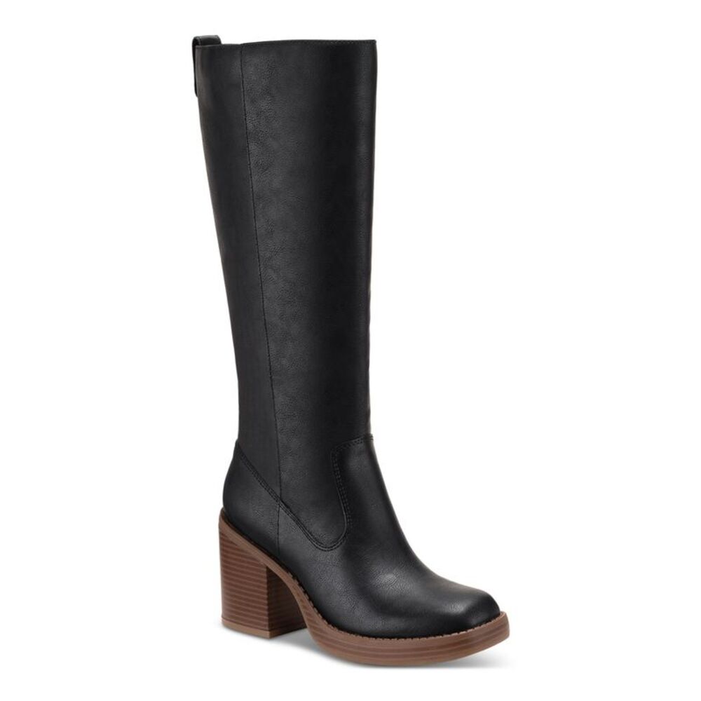 SUN STONE Womens Black Aiimee Round Toe Block Heel Zip-Up Riding Boot 5 M